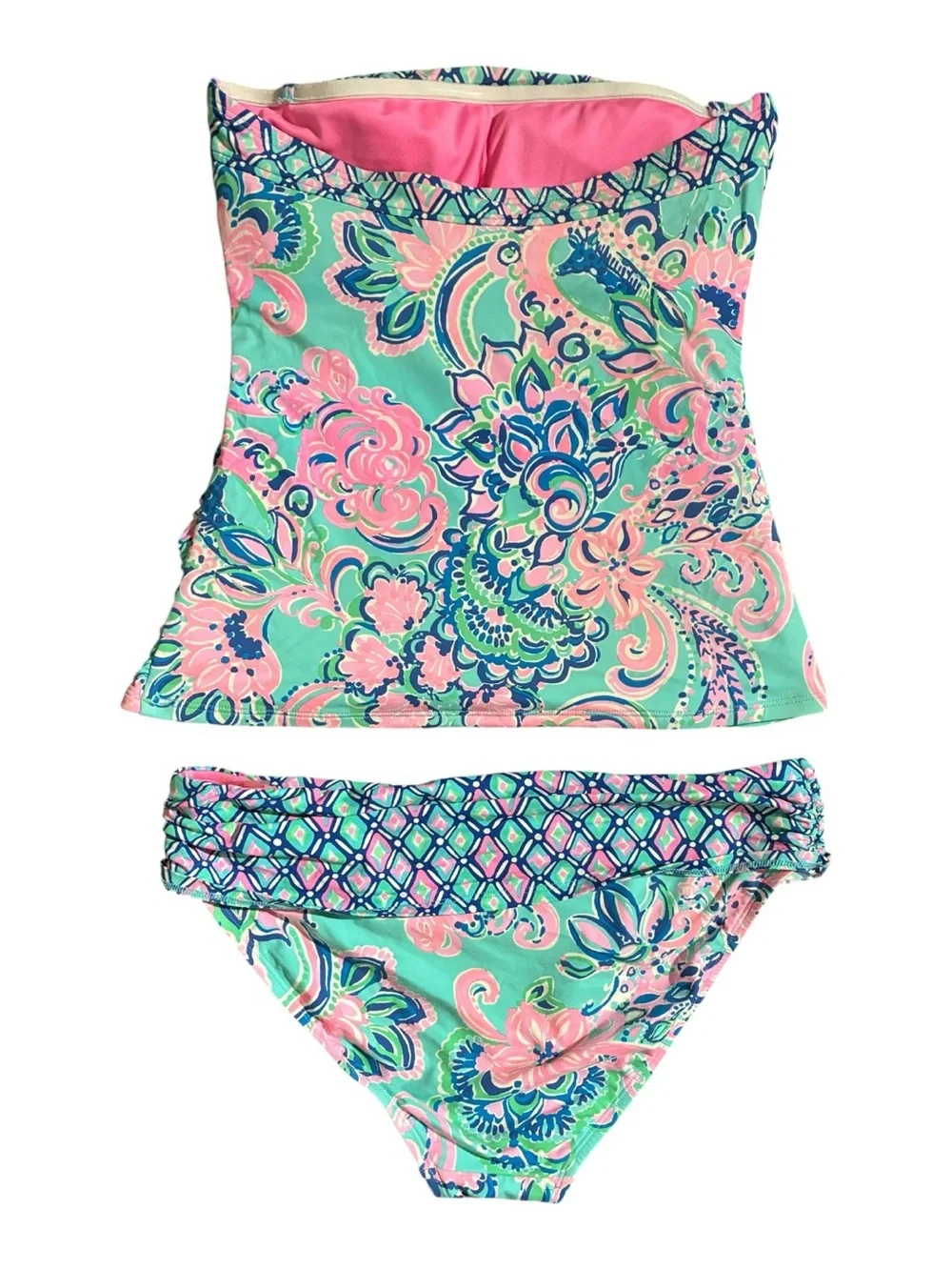 Lilly Pulitzer Turquoise Pink Floral Bandeau Tankini - Picture 5 of 6